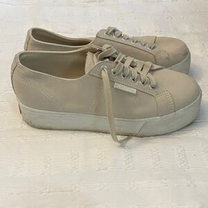 Superga Women's Cream Platform Sneakers Suede Leather 39 size 8